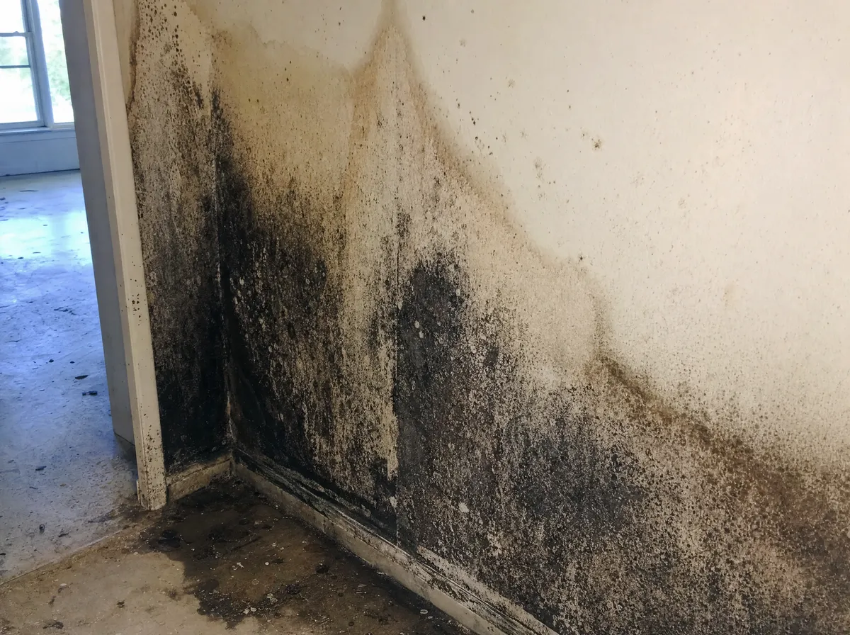 Before: Fort Worth, TX interior wall covered in heavy black and green mold growth